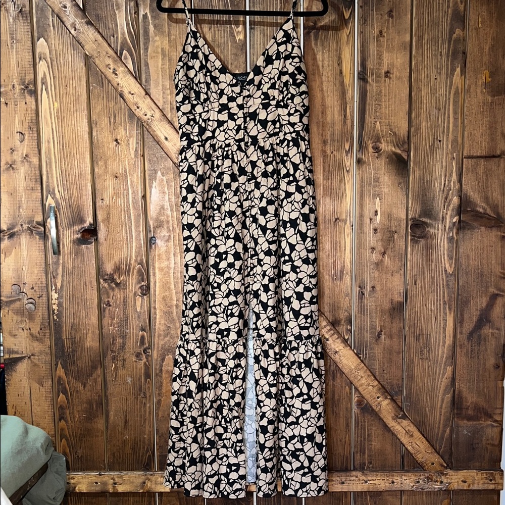 Rachel Zoe Black and Cream Leaf Print Jumpsuit